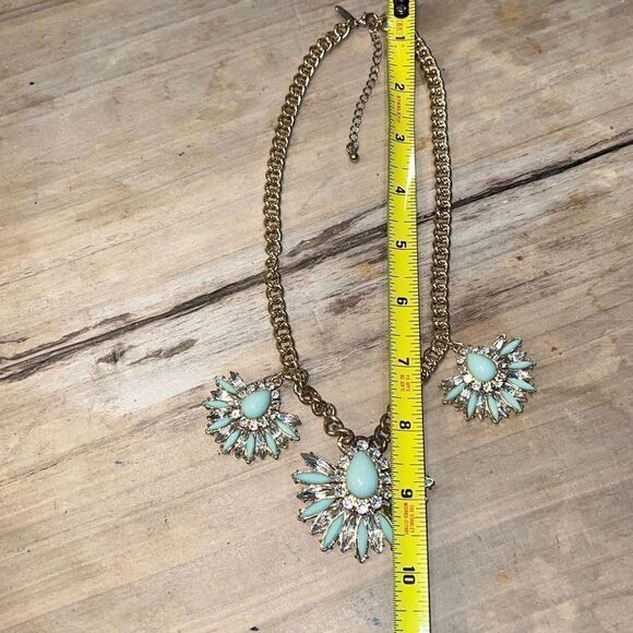 Aqua Rhinestone Choker Necklace Blue Green Cabochon Teardrop Crystal - Picture 6 of 7